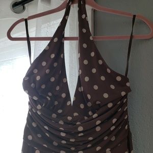 BCBG brown and white polka dot halter dress size M